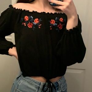 Hollister black blouse with pink and blue flowers